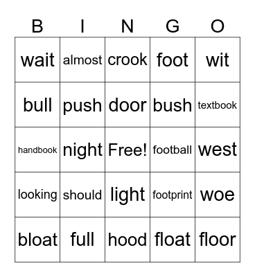 Lesson 89  ( OO = U) Bingo Card