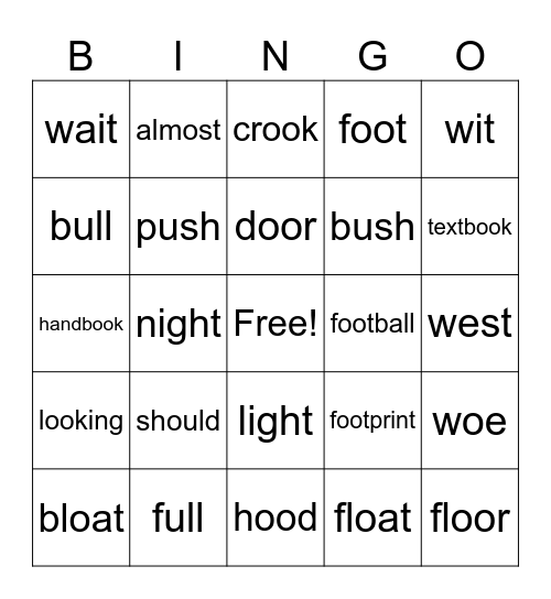 Lesson 89  ( OO = U) Bingo Card