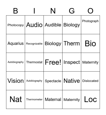 Roots Bingo Card