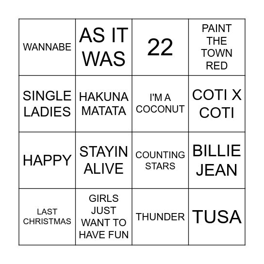 BINGO MUSICAL Bingo Card