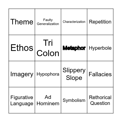 VOCABULARY BINGO Card