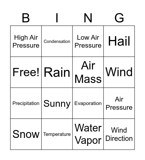 Weather Bingo Card