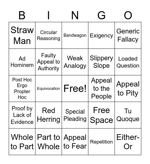 Fallacy Detective Bingo Card