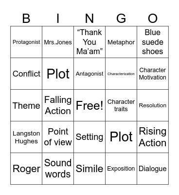 Short Story Bingo Card