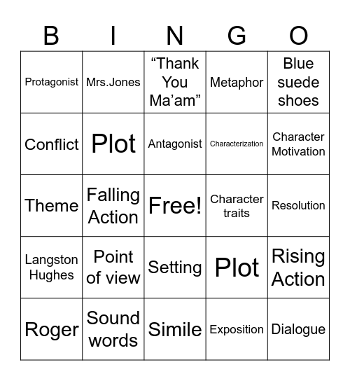 Short Story Bingo Card