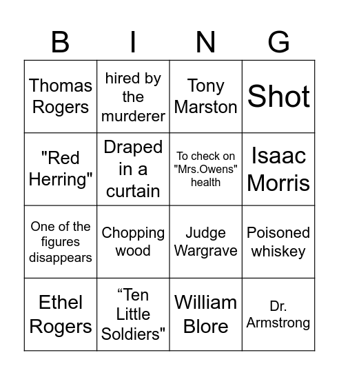 And Then There Were None Bingo Card