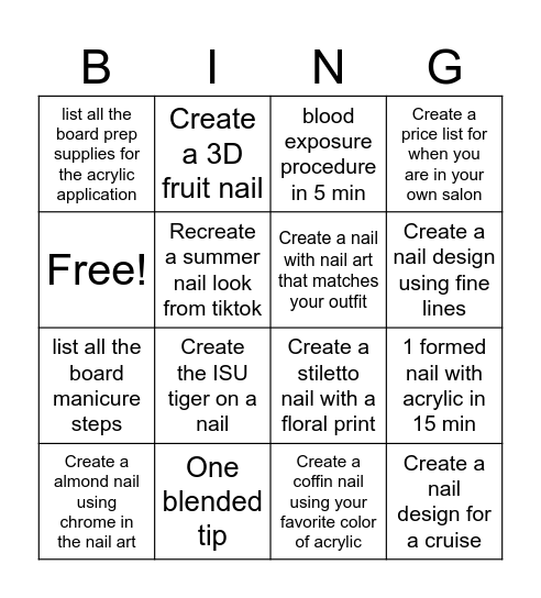 NAILS Bingo Card