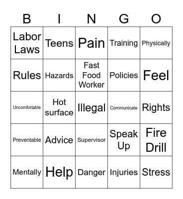 Listening Bingo ~ Workplace Safety Bingo Card