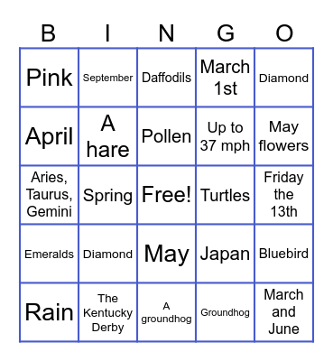 Spring Time Bingo Card