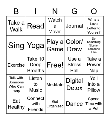 COPING SKILLS BINGO Card