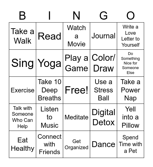 COPING SKILLS BINGO Card