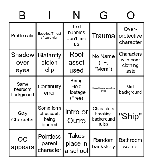 Gacha Life Tropes Bingo Board Bingo Card