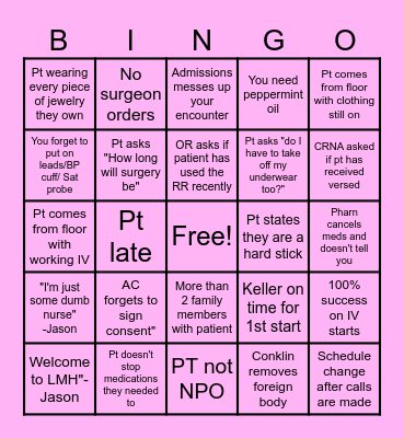 Pre-op Nurses Week Bingo Card