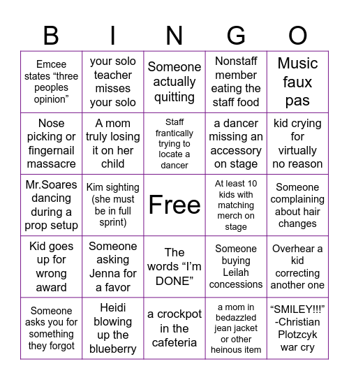 Comp Day Bingo Card