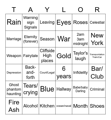 THE TORTURED POETS DEPARTMENT Bingo Card