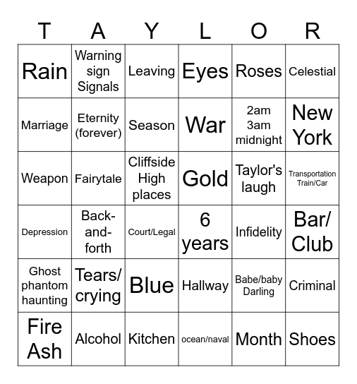 THE TORTURED POETS DEPARTMENT Bingo Card