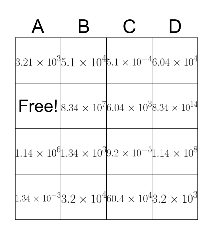 Unit 7 Bingo! Bingo Card