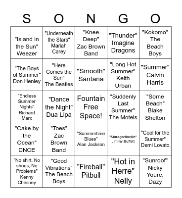 Fountain Virtual Summertime Songo Bingo! Bingo Card