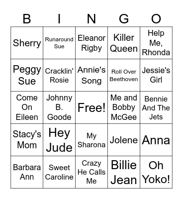 Names of People Bingo Card