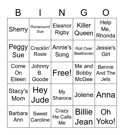 Names of People Bingo Card