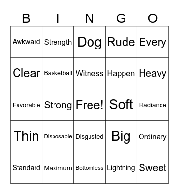Syllable Bingo Card