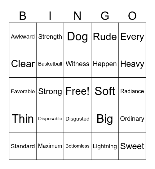 Syllable Bingo Card
