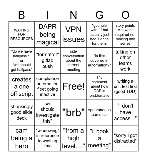 Compliance team BINGO Card