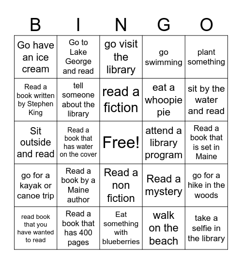 Summer Bingo challenge Bingo Card
