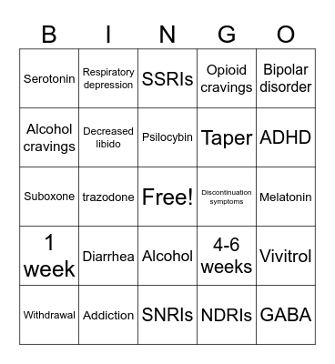 Psychotropic Bingo Card