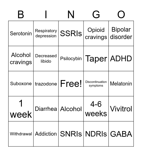 Psychotropic Bingo Card