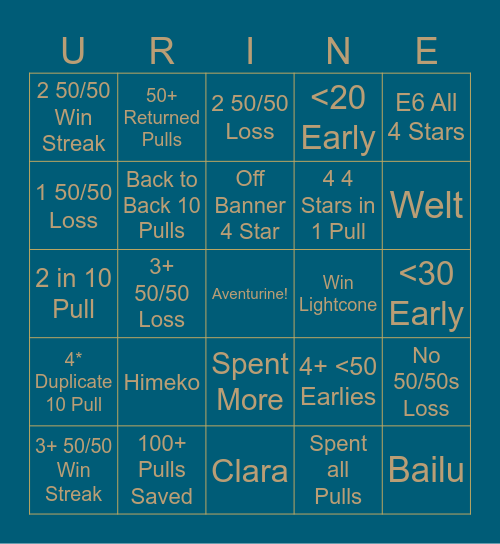 Aventurine Bingo Card