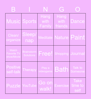 Healthy Coping Skills Bingo Card