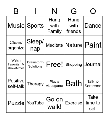 Healthy Coping Skills Bingo Card