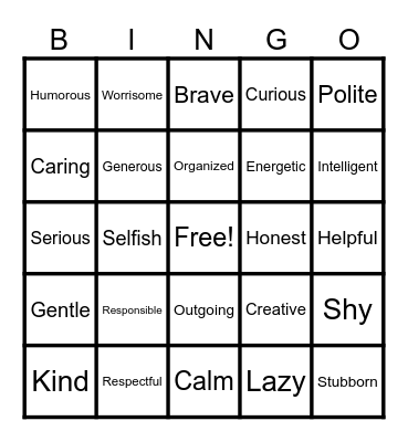 Character Bingo Card
