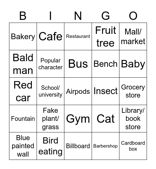 Stuff to look for while going outside in a city Bingo Card