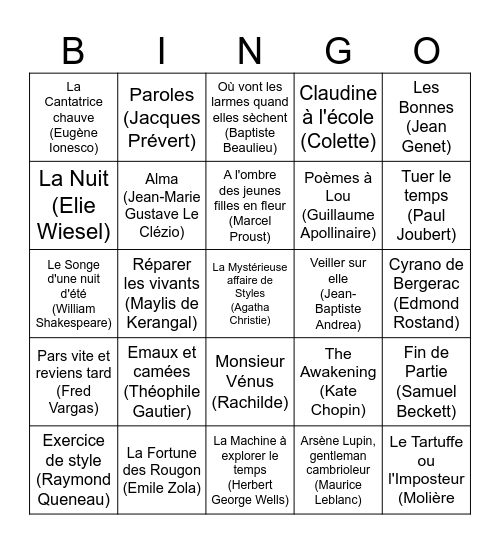 Bingo Livres 1. Bingo Card