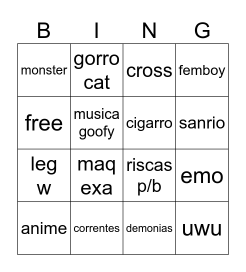 Untitled Bingo Card