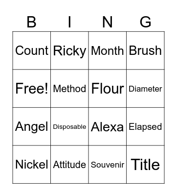 Vocabulary Bingo Card