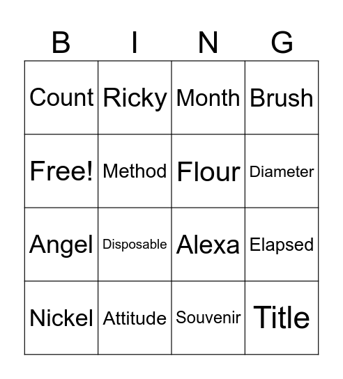 Vocabulary Bingo Card