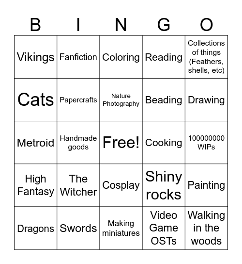 My interests! Bingo Card