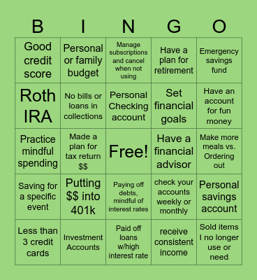 $ Financial $ Bingo Card