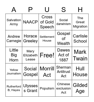 APUSH Period 6 Bingo Card