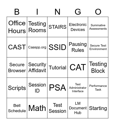 CAASPP Bingo Card