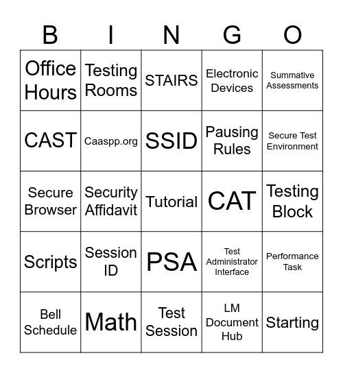 CAASPP Bingo Card