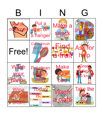 Life skills Bingo Card