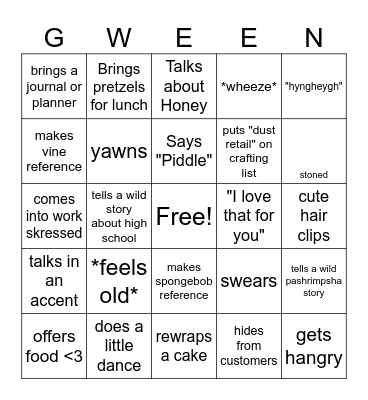 GWINGO Bingo Card