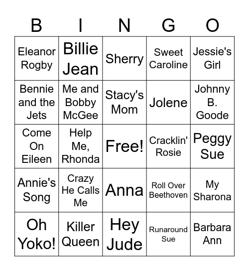 Names Bingo Card