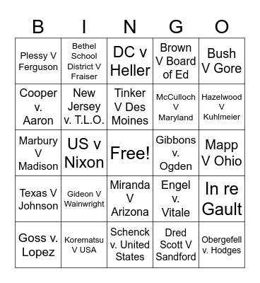 Supreme Court Cases Bingo Card