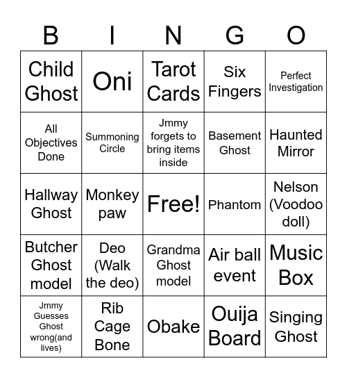 Jmmy16 Phasmo Bingo Card