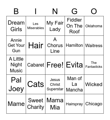 Broadway Musicals Bingo Card